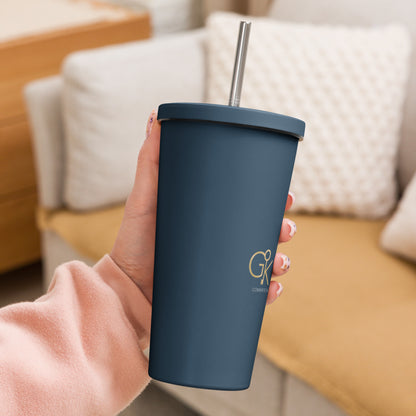 Insulated tumbler with a straw